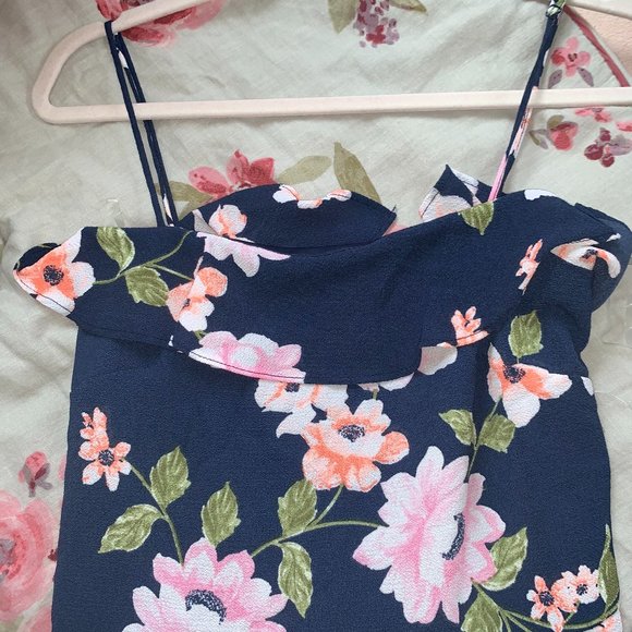 Francesca's Jumpsuit Navy Blue Floral - Picture 5 of 5